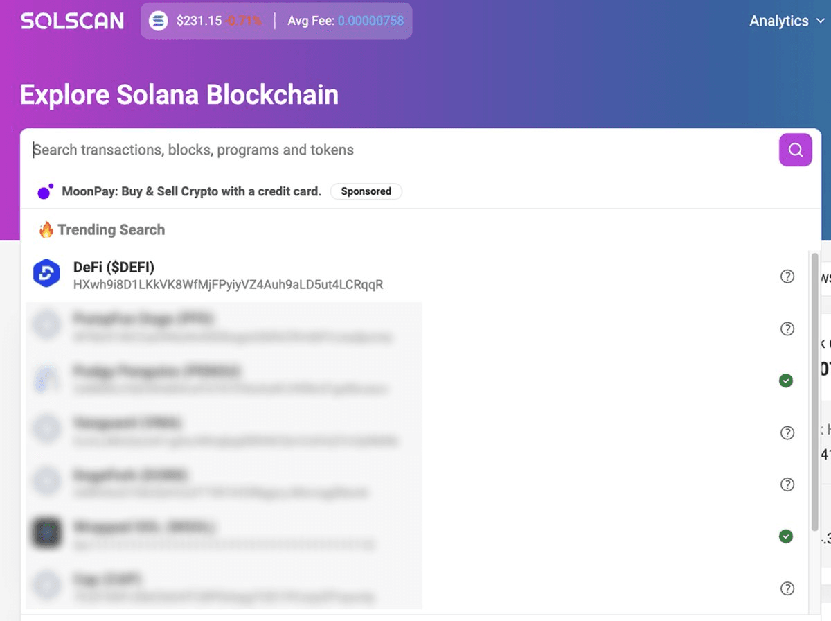 DEFI Token Claims Top Trending Position on Solscan