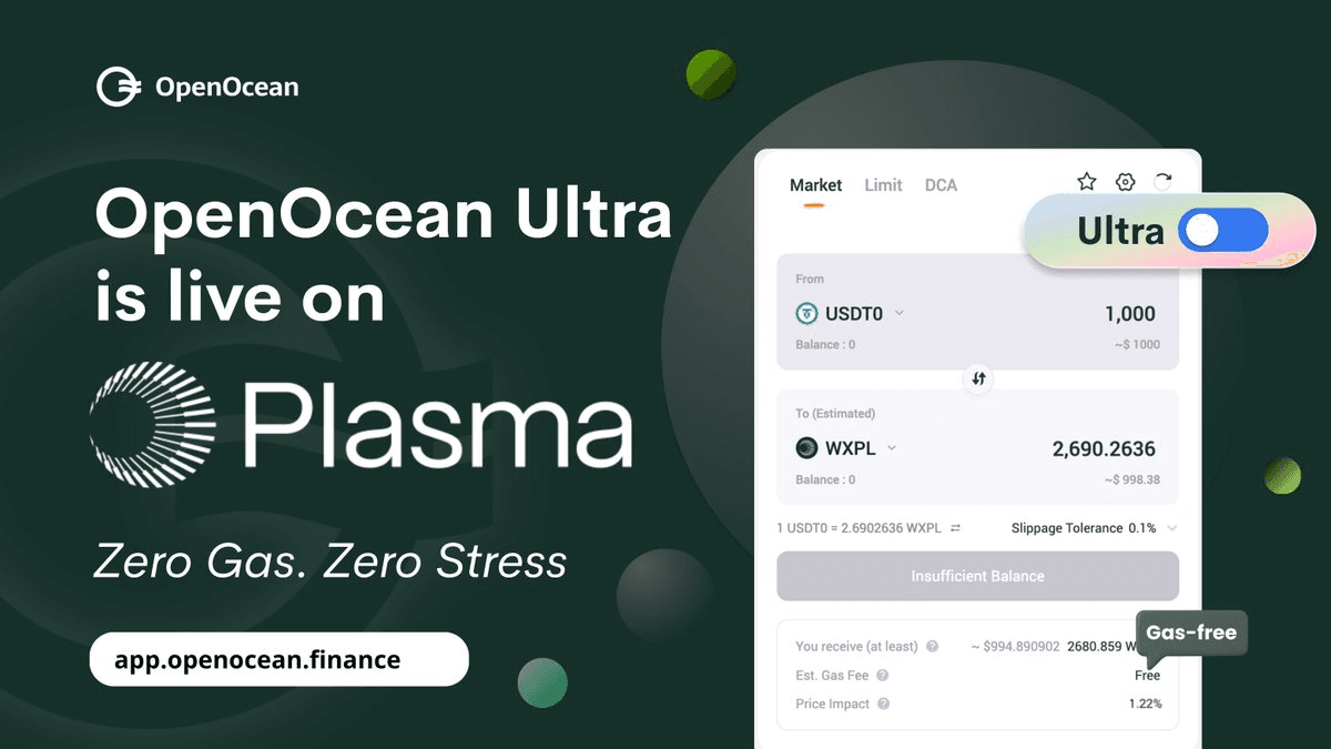 OpenOcean Launches Gas-Free Trading on Plasma Network