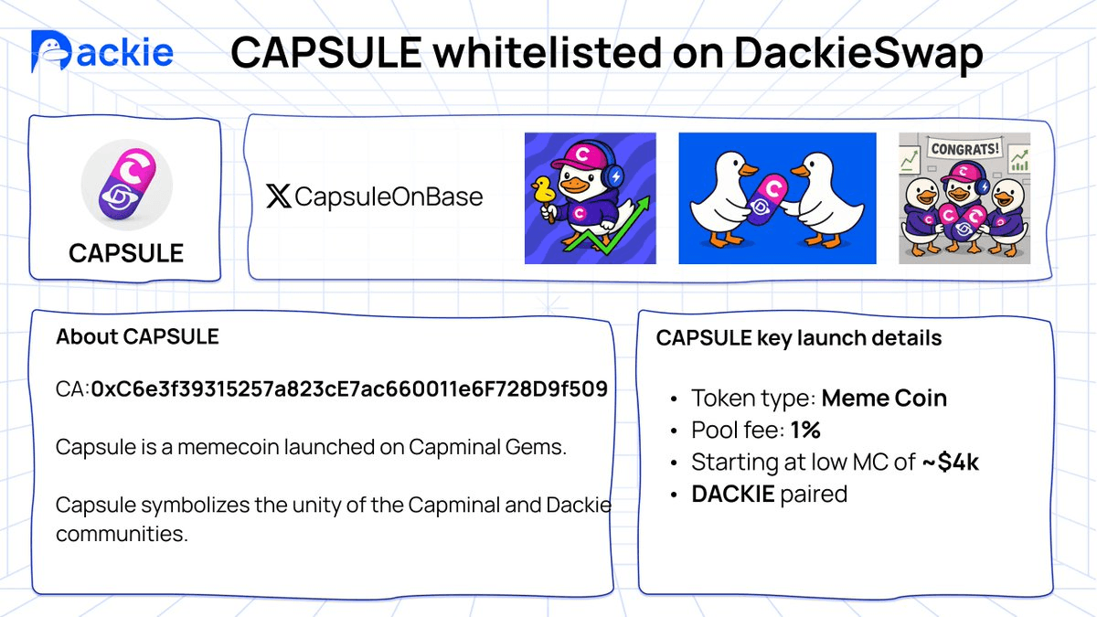 DackieSwap Whitelists CAPSULE Meme Coin