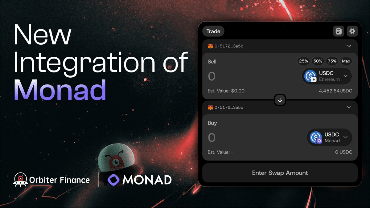 Orbiter Finance Launches Live USDC Bridge to Monad Mainnet
