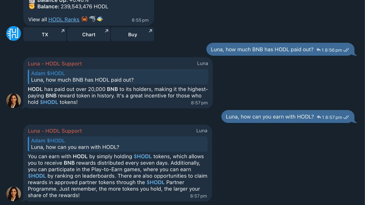 HODL Token Launches Luna AI Support Agent on Telegram for 24/7 User Assistance