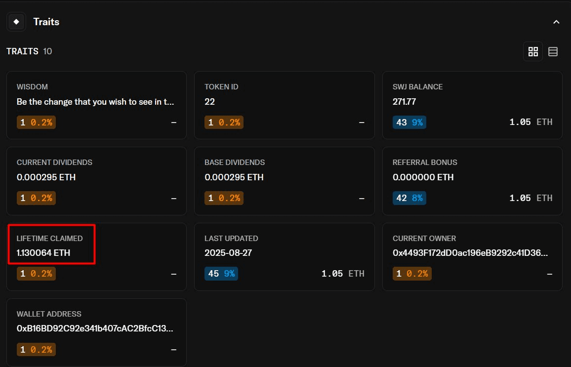 Wisdom NFT Owner Claims 1.13 ETH in Earnings