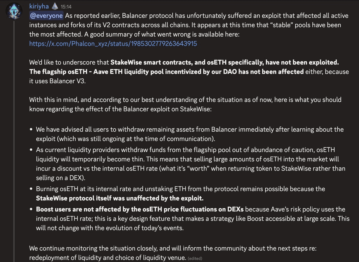 StakeWise Recovers $20.7M from Balancer Exploit
