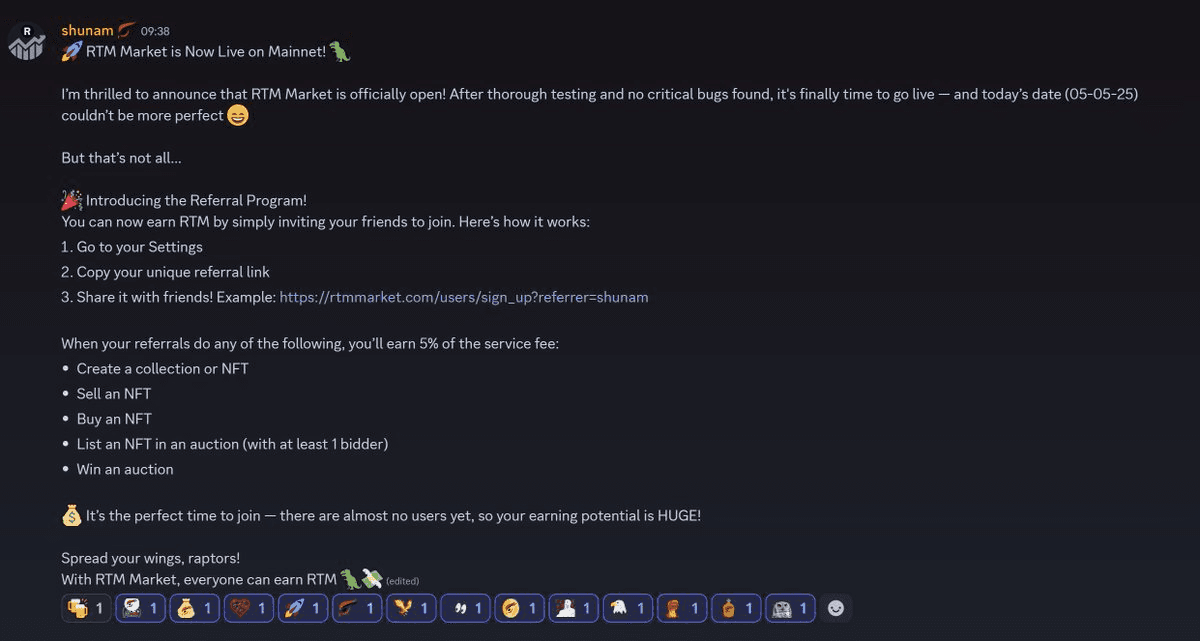 RTM Market Launches on Mainnet with Referral Program
