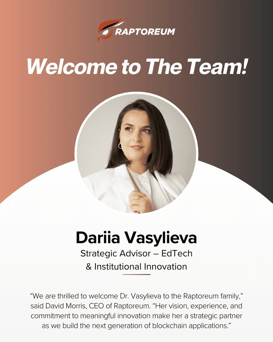 Raptoreum Appoints Dr. Dariia Vasylieva as Strategic Advisor