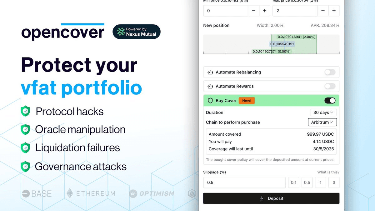 OpenCover Partners with vfat.io for Automated DeFi Protection on Arbitrum