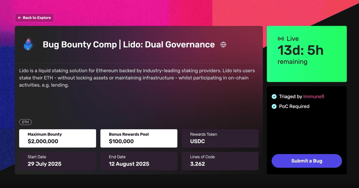 Lido Launches Enhanced Bug Bounty Program with Immunefi