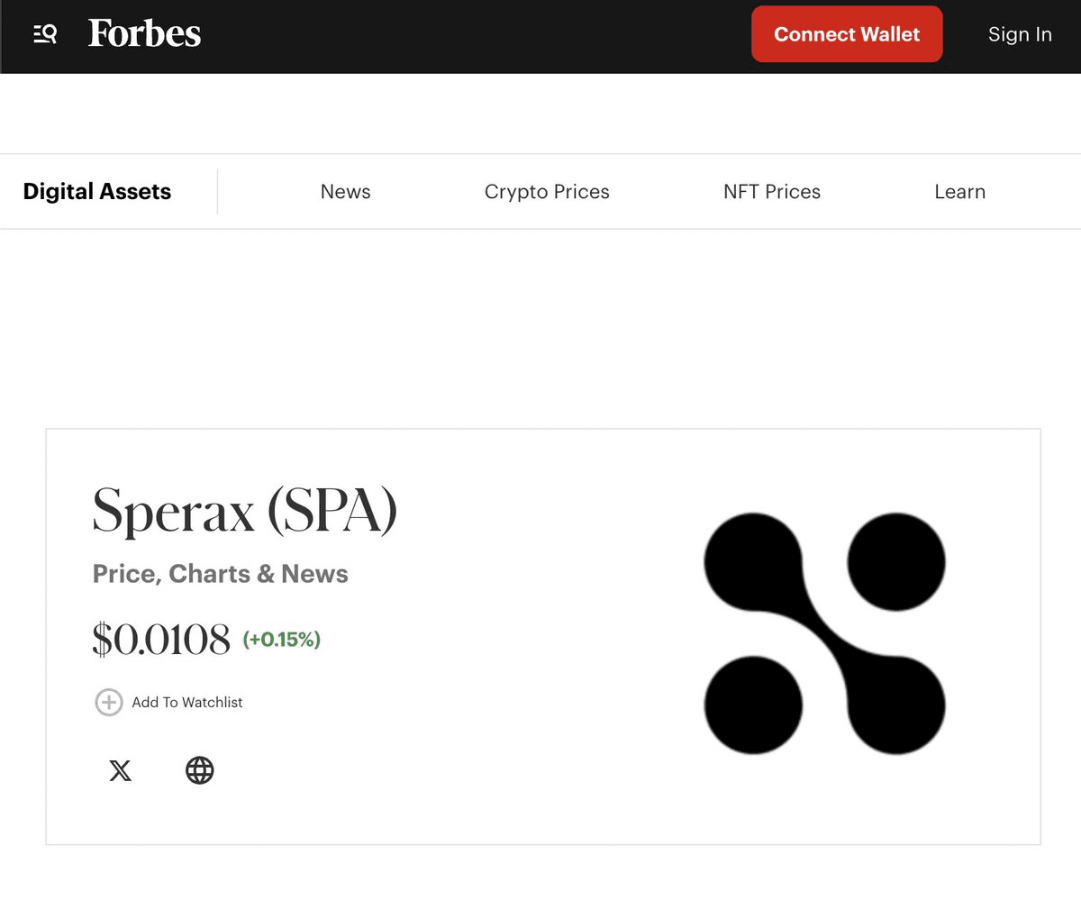 Sperax Gains Forbes Coverage with SPA Price Tracking