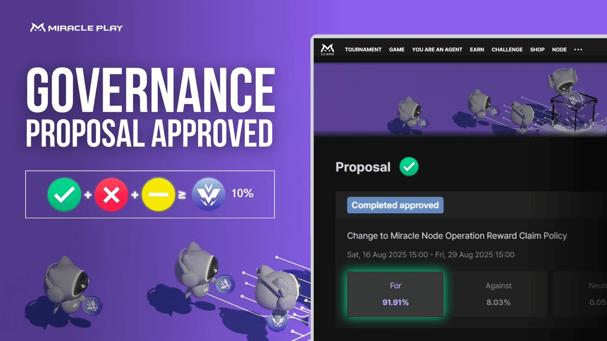 MiraclePlay Governance Passes Node Reward Policy Changes