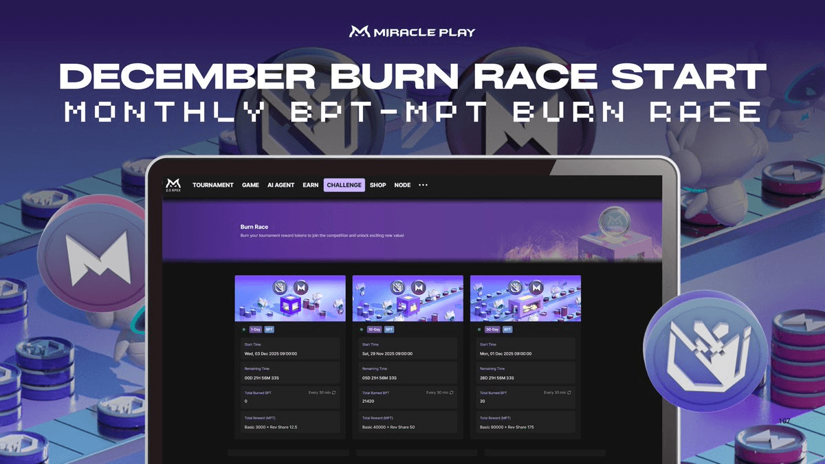 MiraclePlay Launches December BPT-MPT Monthly Burn Race Competition