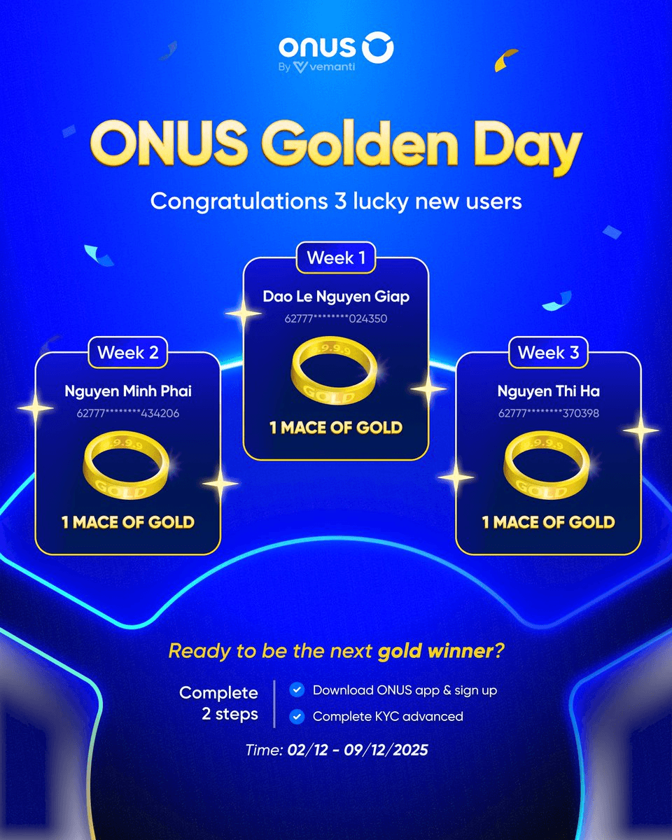 ONUS Golden Day Announces 3 Winners, Week 4 Draw Opens