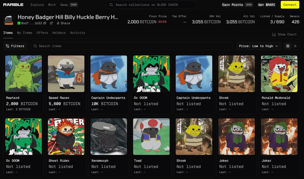 Honey Badger Hill Billys Collection Sells Out on RaribleFUN