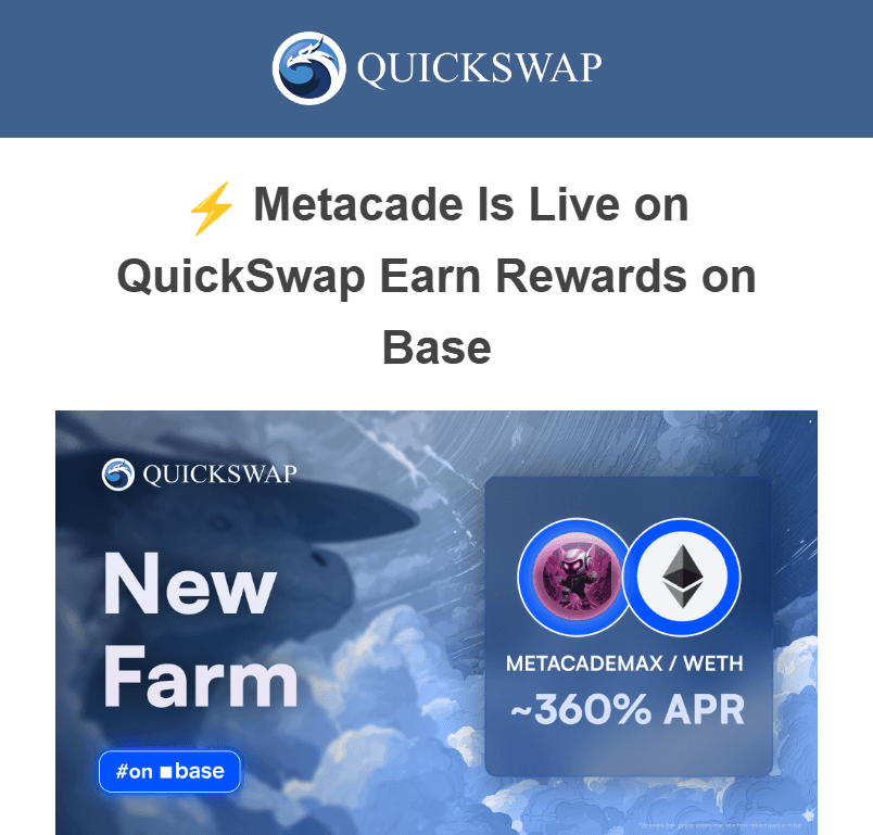 QuickSwap Releases Newsletter Featuring Metacade Ecosystem Updates