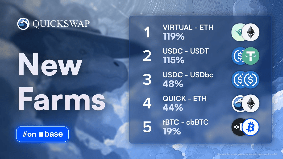 QuickSwap Launches 5 New Yield Farms on Base Chain