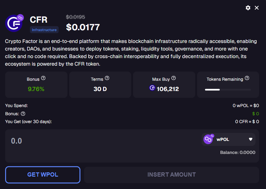 Crypto Factor Joins Polygon Ecosystem with 9.76% Token Bonus