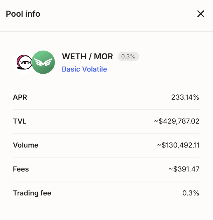 MOR/wETH Pool Offers High Yields on Aerodrome