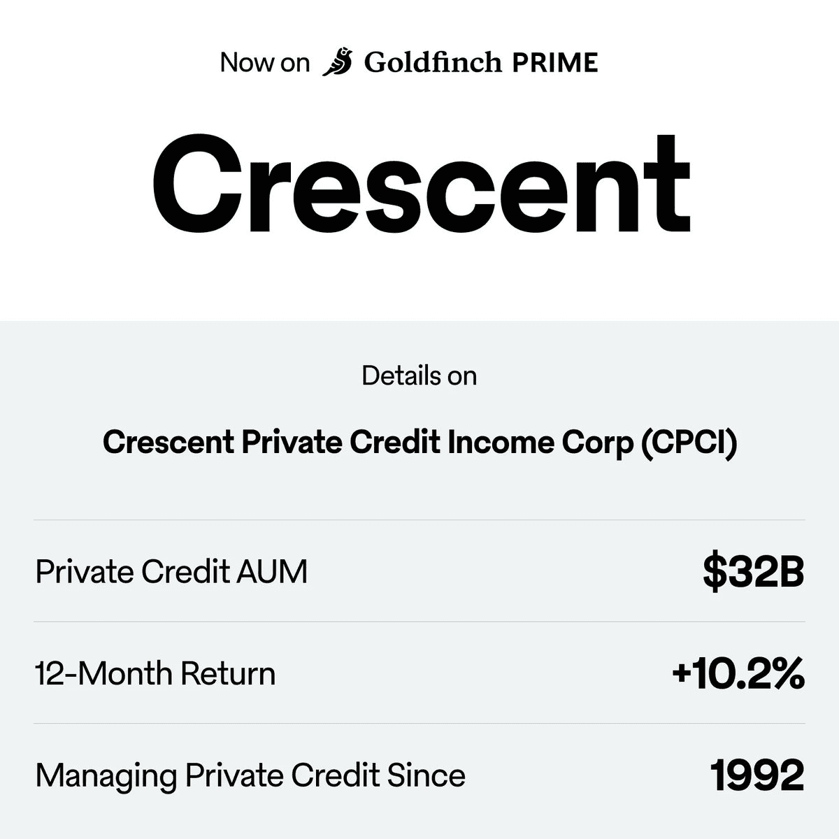 Goldfinch Prime Expands with Addition of Crescents CPCI Fund