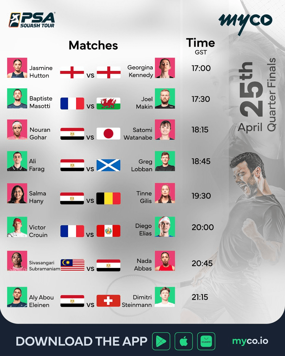 PSA Squash Tour Day 4 Live on Myco