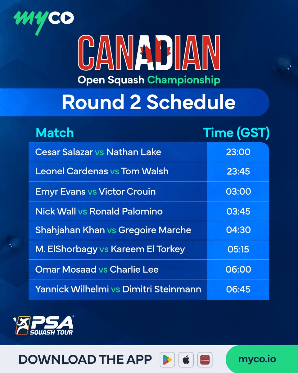 PSA Squash Tour Canadian Open Live on Myco