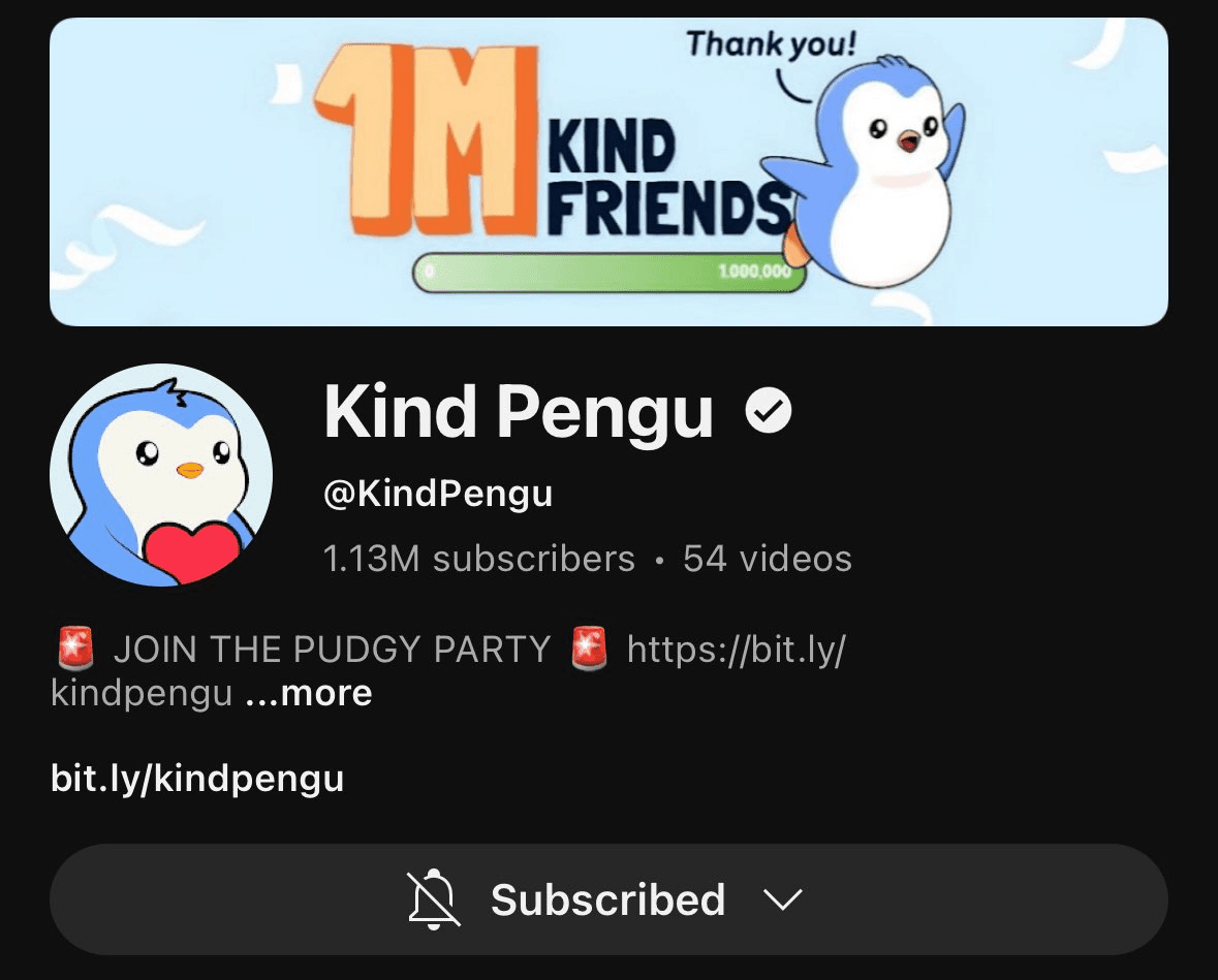 KindPengu Reaches 1 Million Subscriber Milestone