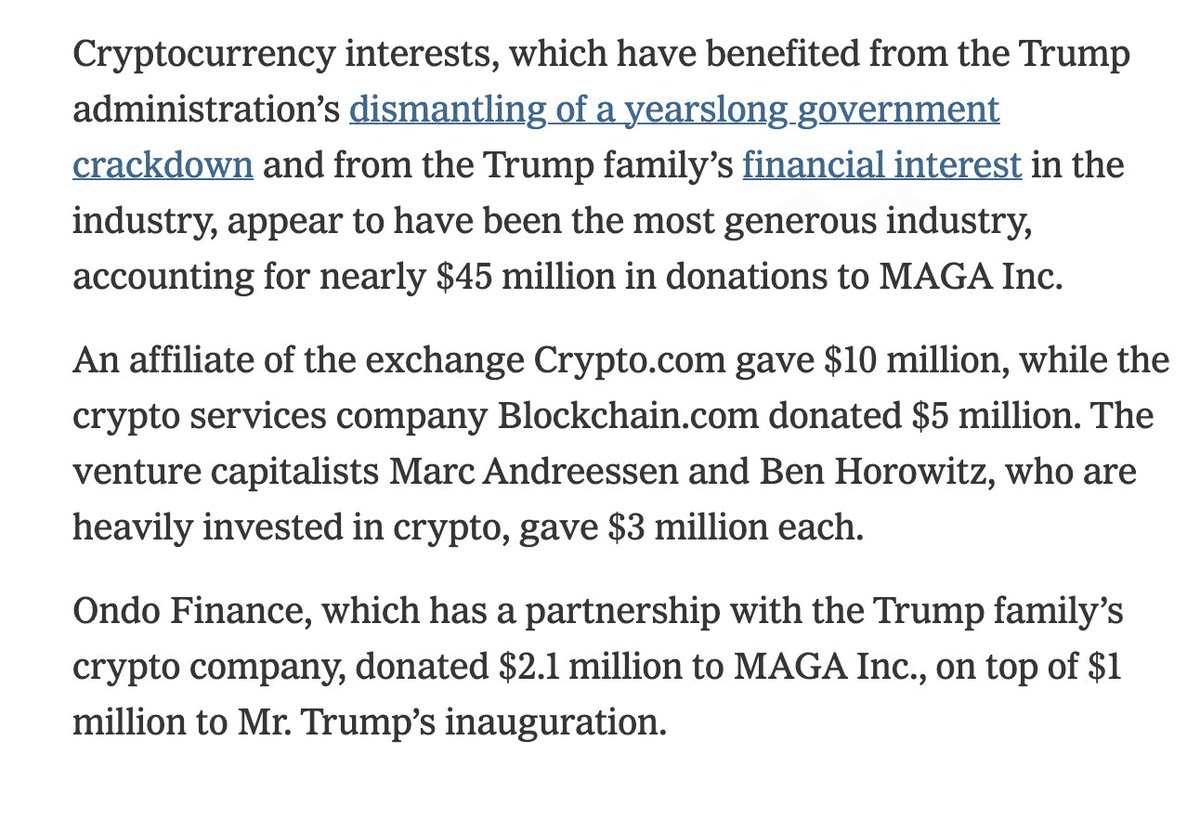 NYT Exposes Crypto Donations to Trump's MAGA Inc. PAC
