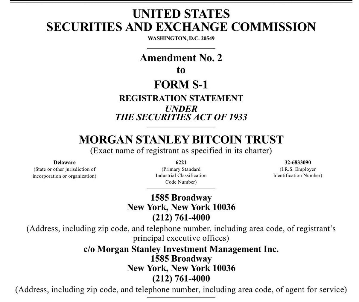🏦 Morgan Stanley Files New SEC Form for Bitcoin ETF MSBT