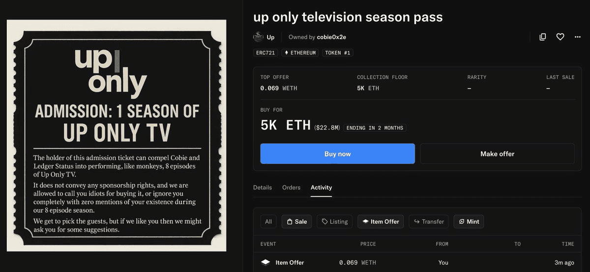 Sugartown Makes Strategic 0.069 wETH Offer to Bring Back Up Only