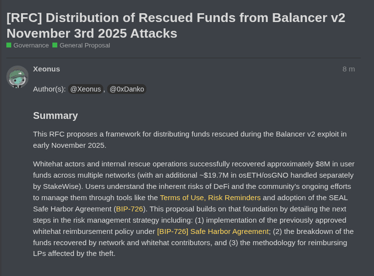馃挵 Balancer Proposes Framework for Redistributing $45.7M in Recovered Hack Funds