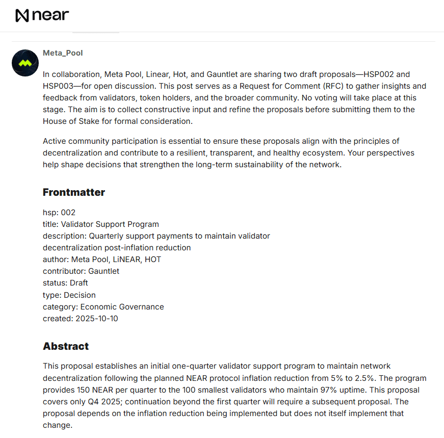 NEAR Protocol Proposes Validator Support and veNEAR Rewards Programs