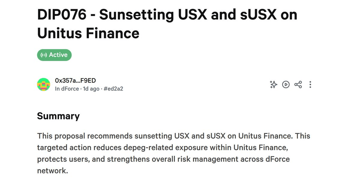 dForce Disables USX and sUSX Lending on Unitus Following Community Vote