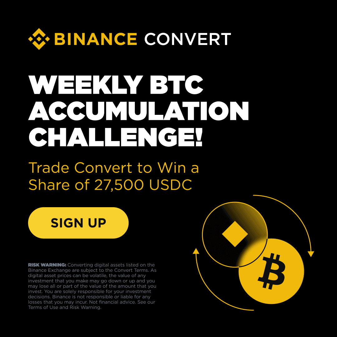 Binance Convert Launches BTC Accumulation Promotion with 27,500 USDC Prize Pool