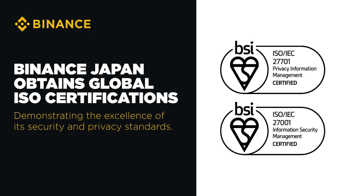 Binance Japan Achieves ISO Security & Privacy Certifications