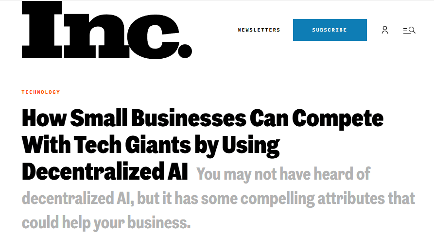 Inc. Features Decentralized AI as Small Business Game-Changer