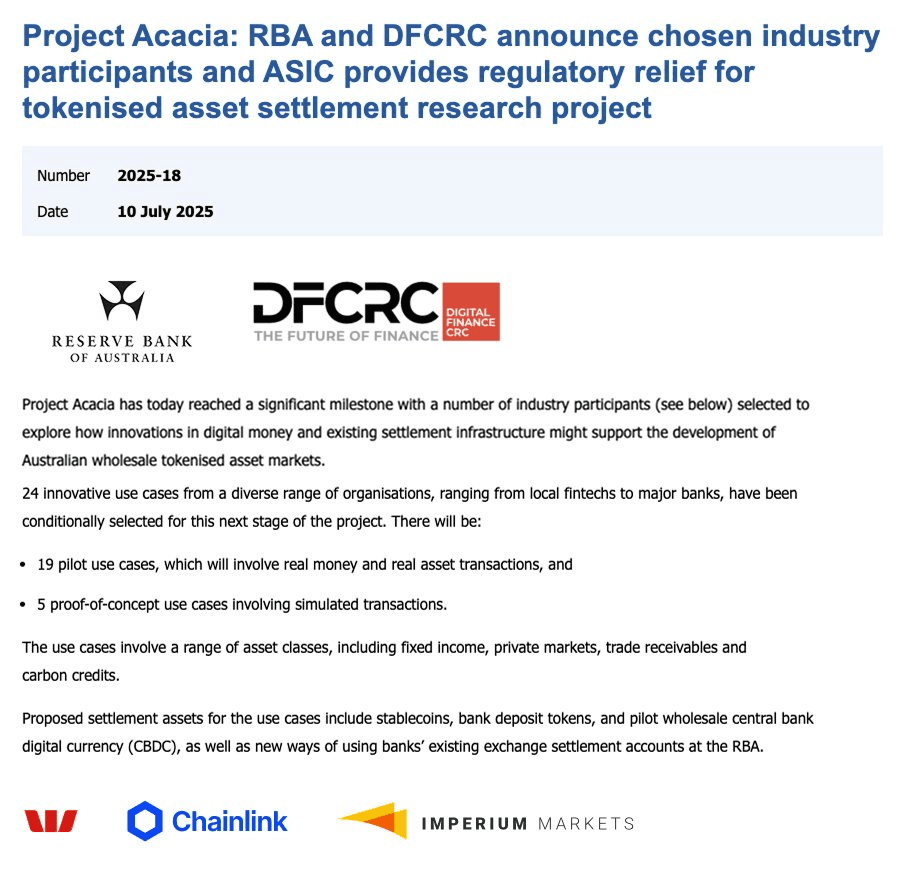 Westpac and Imperium Markets Implement Chainlink in RBA's Project Acacia