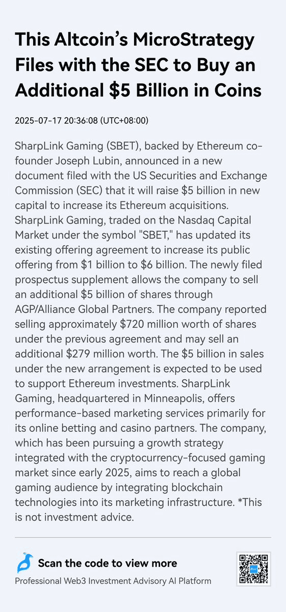 SharpLink Gaming Files to Raise $5B for Ethereum Purchases and Gaming Growth