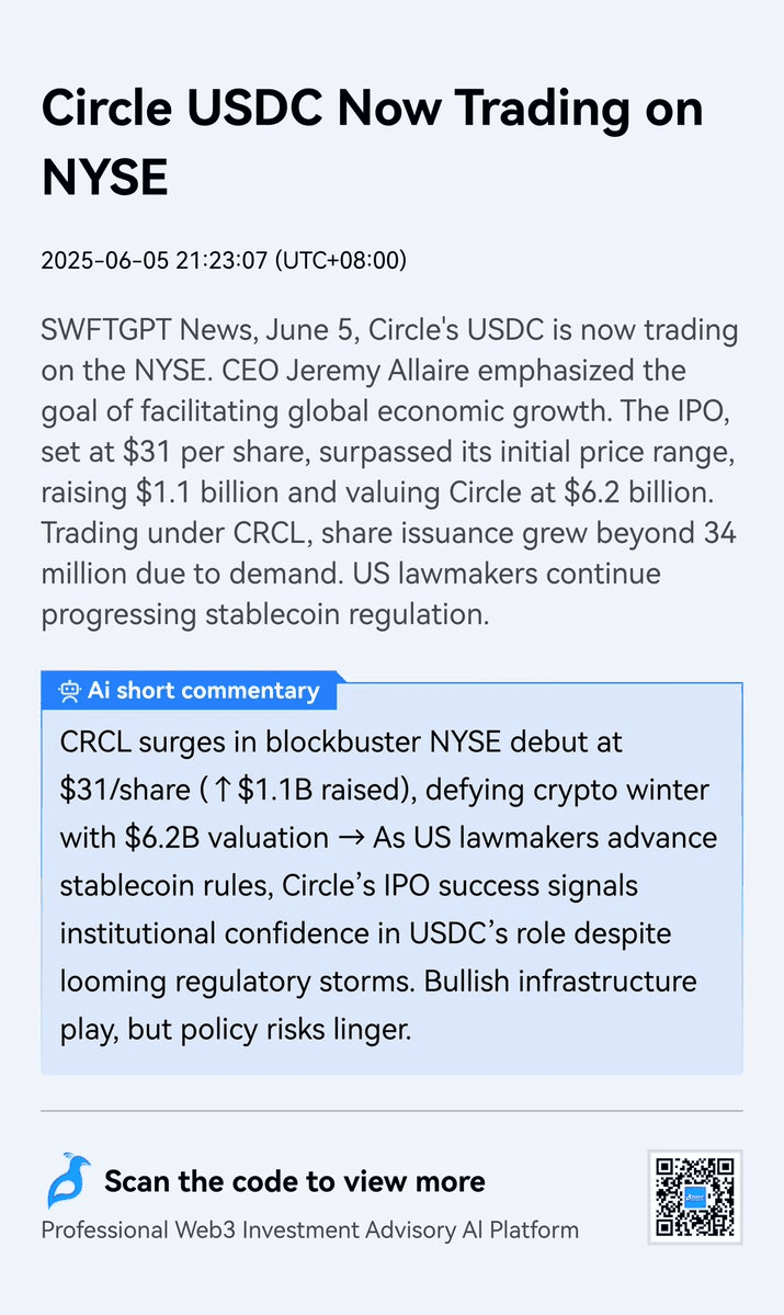 Circle's USDC Stablecoin Issuer Makes NYSE Debut