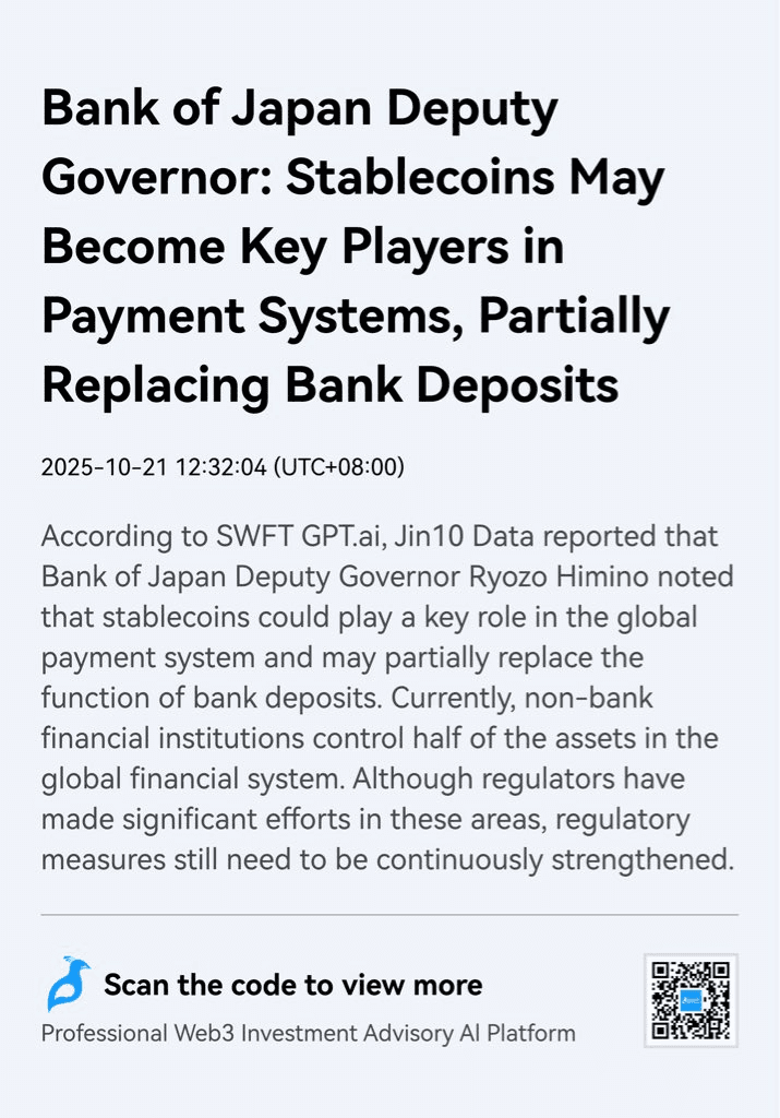 🏦 BOJ Official: Stablecoins Could Replace Bank Deposits