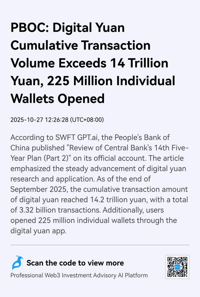 China's Digital Yuan Reaches 14.2 Trillion in Total Transactions