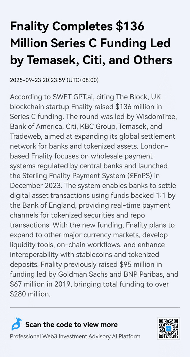 Fnality Raises $136M Series C to Build Central Bank-Backed Payment Rails for Tokenized Assets