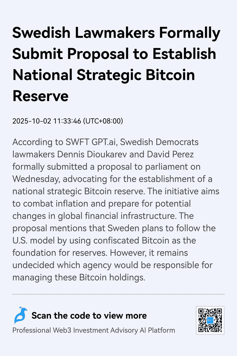Swedish Lawmakers Propose National Bitcoin Reserve to Combat Inflation