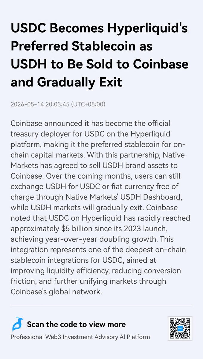 Coinbase Takes Over USDC Treasury on Hyperliquid as USDH Phases Out