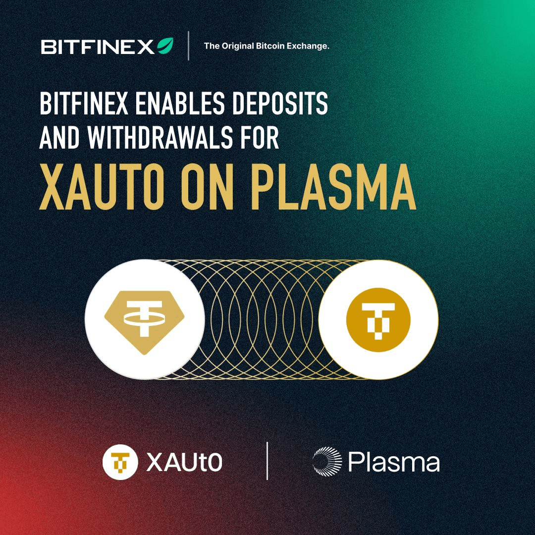 Bitfinex Adds Plasma Support for XAUT0 Gold Token Deposits and Withdrawals