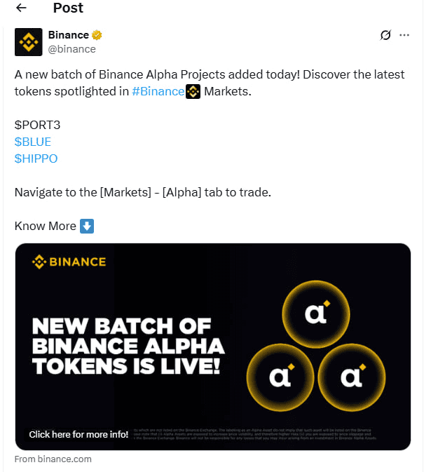 Port3 Network Lists on Binance Alpha with 0.01% Trading Fee