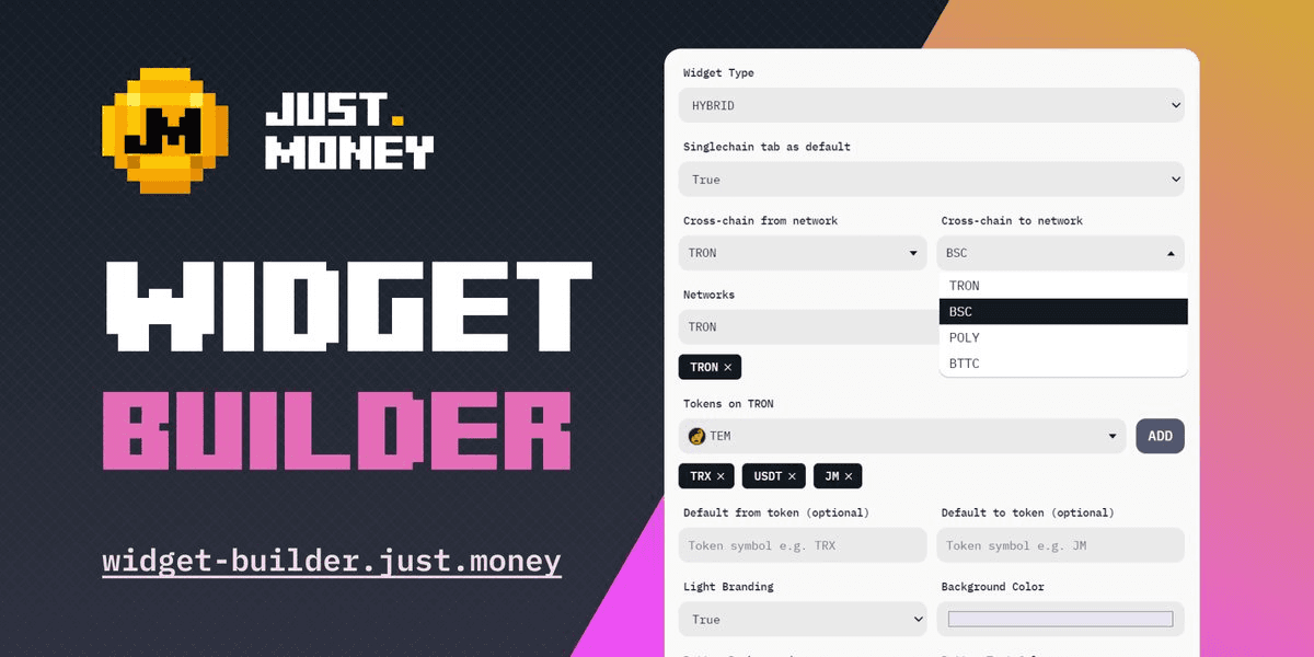 JustMoney Launches Widget Builder for Customizable Swap Integration